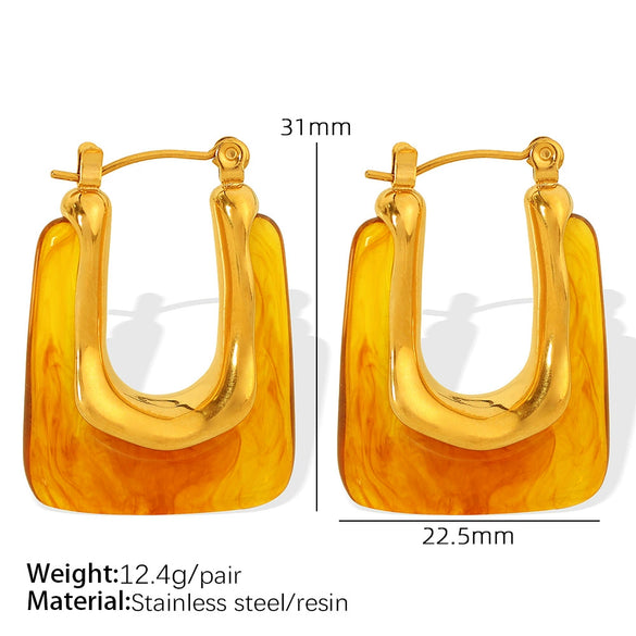 Wholesale Women's Fashion Geometric Ushaped Resin And 316L Stainless Steel Earrings With Electroplating Treatment