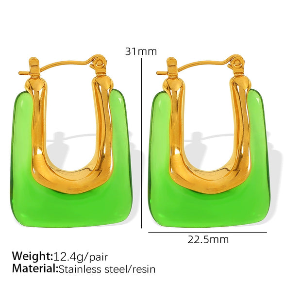 Wholesale Women's Fashion Geometric Ushaped Resin And 316L Stainless Steel Earrings With Electroplating Treatment