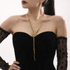 Wholesale Women's Fashion Geometric Woolen Multilayer Tassel Curved Strip Stacked Long Necklace Stainless Steel 18K Gold Plated