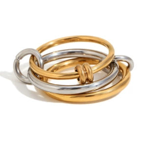 Wholesale Women's Fashion Gold Earrings Bracelet And Ring Set Stainless Steel 18K Gold Plated Geometric Pattern