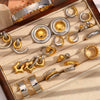 Wholesale Women's Fashion Gold Earrings Bracelet And Ring Set Stainless Steel 18K Gold Plated Geometric Pattern