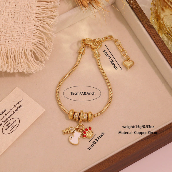 Wholesale Women's Fashion Gold Plated Copper Flower Butterfly Pendant Bracelet With Real Gold Plating