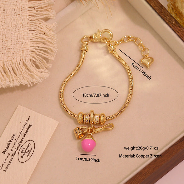 Wholesale Women's Fashion Gold Plated Copper Flower Butterfly Pendant Bracelet With Real Gold Plating