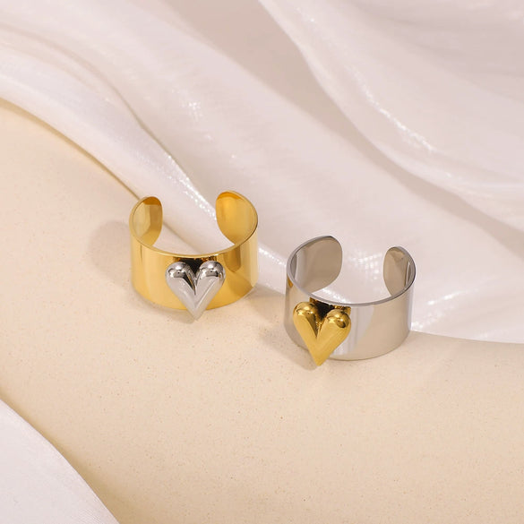 Wholesale Women's Fashion Heart Open Ring Stainless Steel With Gold And Silver Color Matching Electroplated