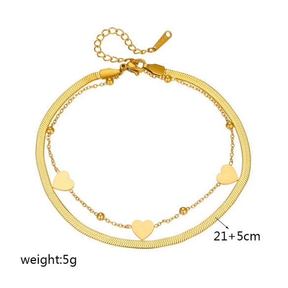 Wholesale Women's Fashion Heart Shape Goldplated Stainless Steel Anklet