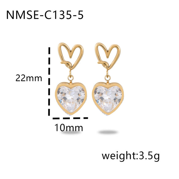 Wholesale Women's Fashion Heart Shape Zircon 18K Gold Plated Stainless Steel Earrings