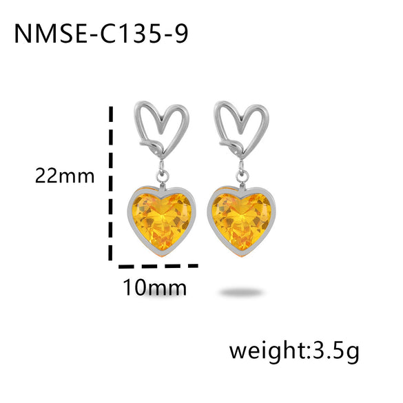 Wholesale Women's Fashion Heart Shape Zircon 18K Gold Plated Stainless Steel Earrings