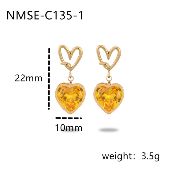 Wholesale Women's Fashion Heart Shape Zircon 18K Gold Plated Stainless Steel Earrings