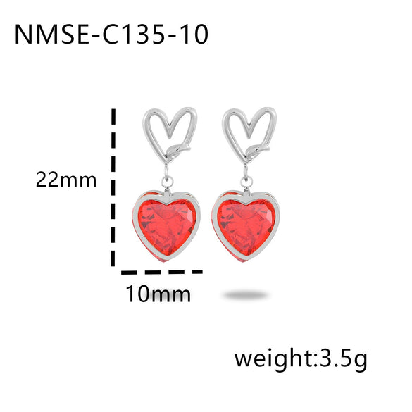 Wholesale Women's Fashion Heart Shape Zircon 18K Gold Plated Stainless Steel Earrings