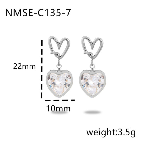 Wholesale Women's Fashion Heart Shape Zircon 18K Gold Plated Stainless Steel Earrings
