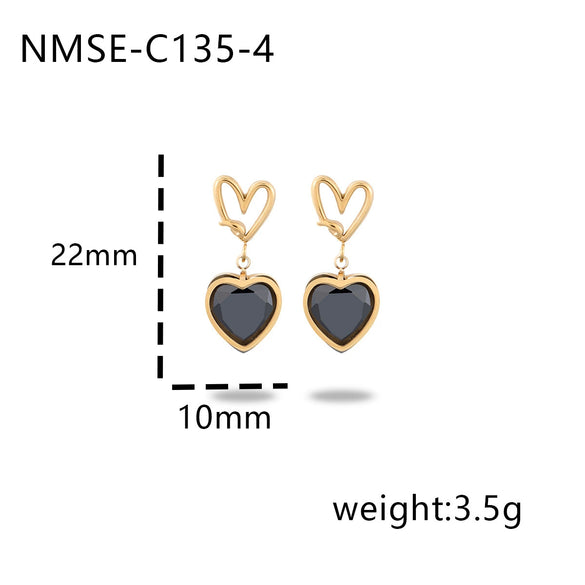 Wholesale Women's Fashion Heart Shape Zircon 18K Gold Plated Stainless Steel Earrings