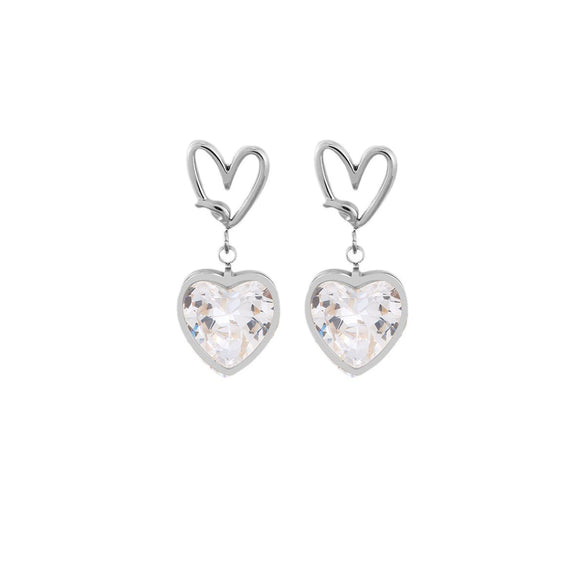 Wholesale Women's Fashion Heart Shape Zircon 18K Gold Plated Stainless Steel Earrings