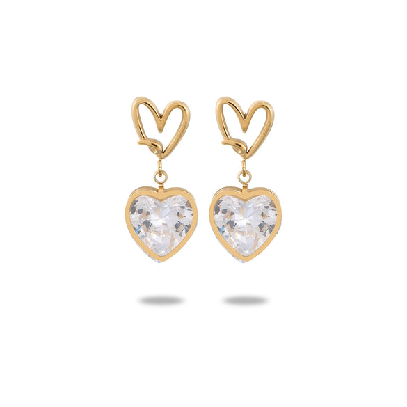 Wholesale Women's Fashion Heart Shape Zircon 18K Gold Plated Stainless Steel Earrings