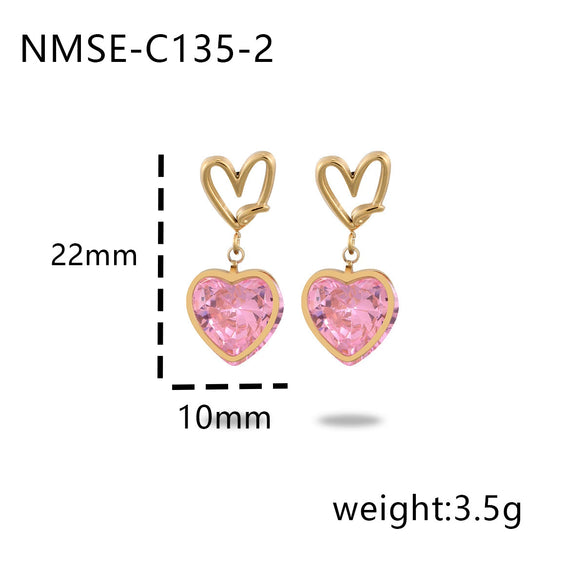 Wholesale Women's Fashion Heart Shape Zircon 18K Gold Plated Stainless Steel Earrings
