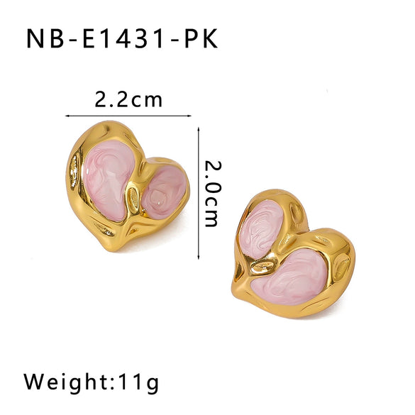 Wholesale Women's Fashion Heart Shaped Drop Oil Earrings In Stainless Steel With 18K Vacuum Plating In Furnace