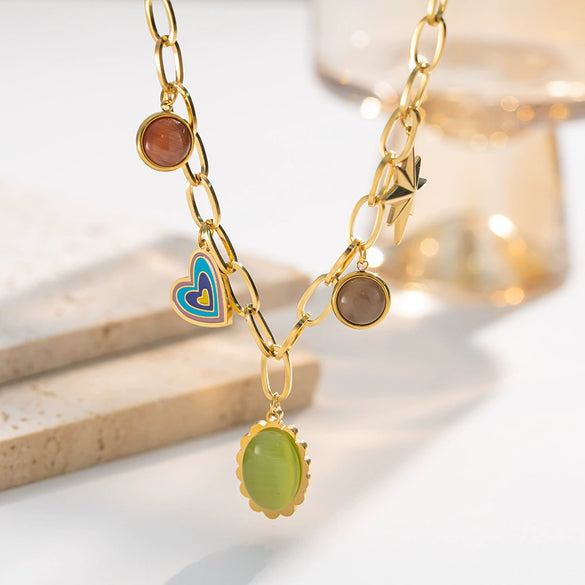 Wholesale Women's Fashion Heartshaped Electroplated Stainless Steel Clavicle Chain