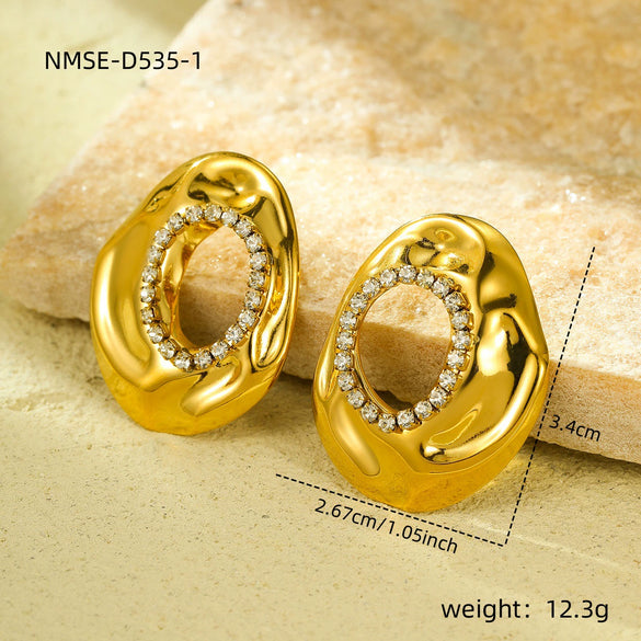 Wholesale Women's Fashion Highend Stainless Steel 18K Gold Electroplated Geometric Hollow Zircon Earrings