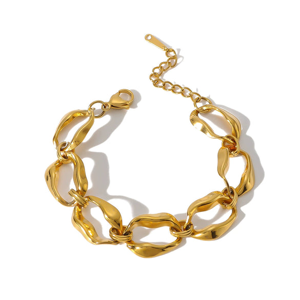 Wholesale Women's Fashion Ins Style Joker High Sense Stainless Steel 18K Gold Plated Irregular Geometric Bracelet With Vacuum Plating