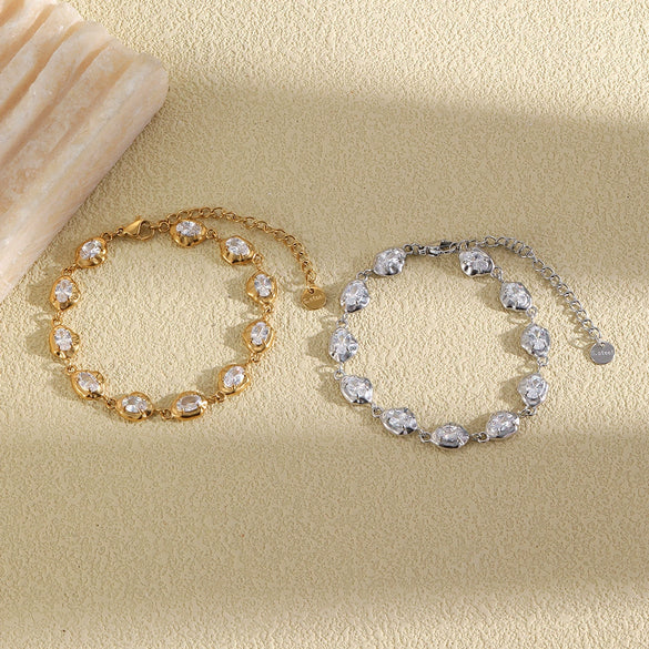 Wholesale Women's Fashion Irregular Geometric Stainless Steel 18K Goldplated Zircon Bracelet