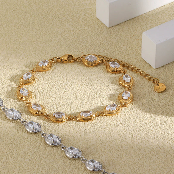 Wholesale Women's Fashion Irregular Geometric Stainless Steel 18K Goldplated Zircon Bracelet
