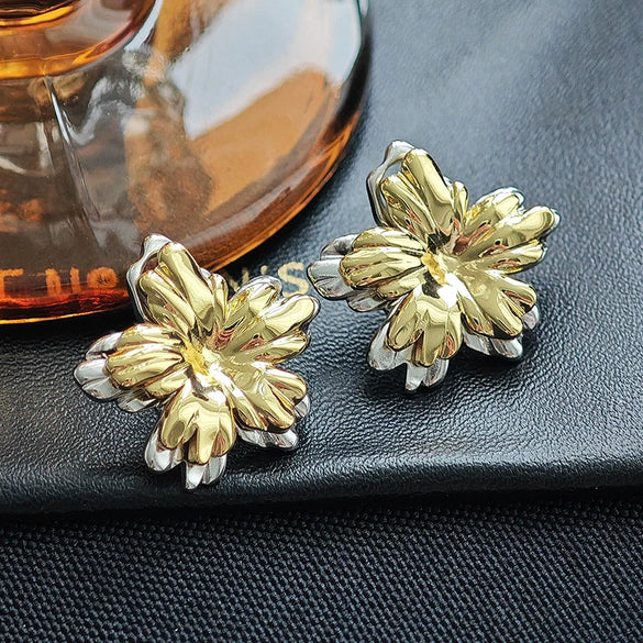 Wholesale Women's Fashion Irregular Texture Color Matching Geometric Titanium Steel Earrings With Electroplating