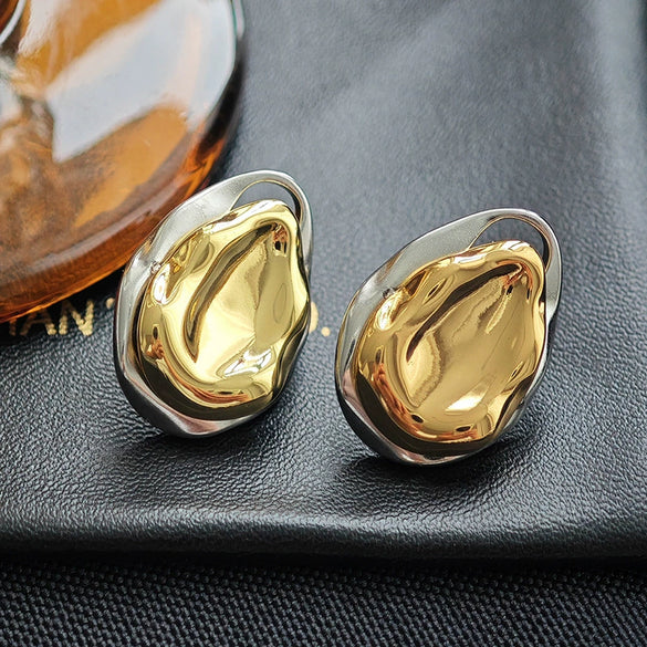 Wholesale Women's Fashion Irregular Texture Color Matching Geometric Titanium Steel Earrings With Electroplating