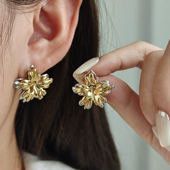 Wholesale Women's Fashion Irregular Texture Color Matching Geometric Titanium Steel Earrings With Electroplating