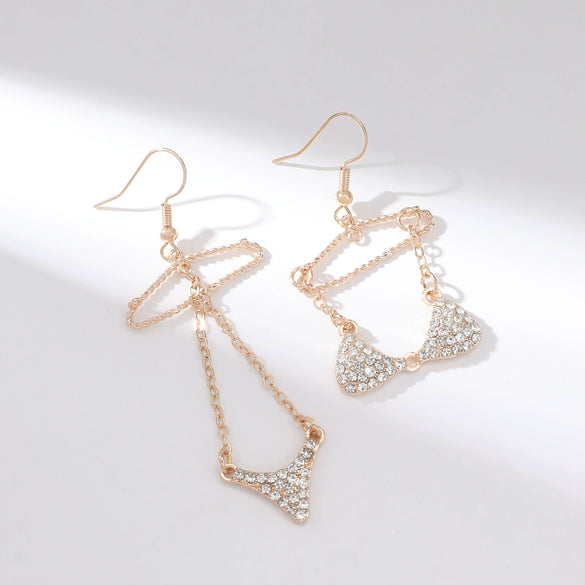 Wholesale Women's Fashion Jewelry Asymmetric Zircon Earrings Zinc Alloy 925 Silver Geometric Style