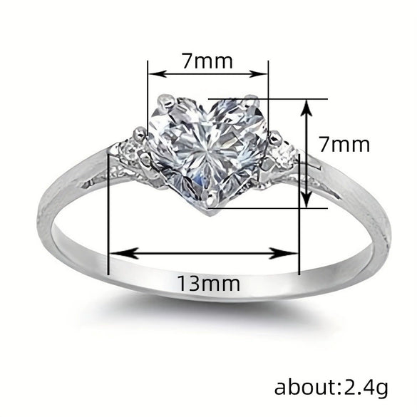 Wholesale Women's Fashion Jewelry Copper Heart Shaped Ring Inlaid With Zircon