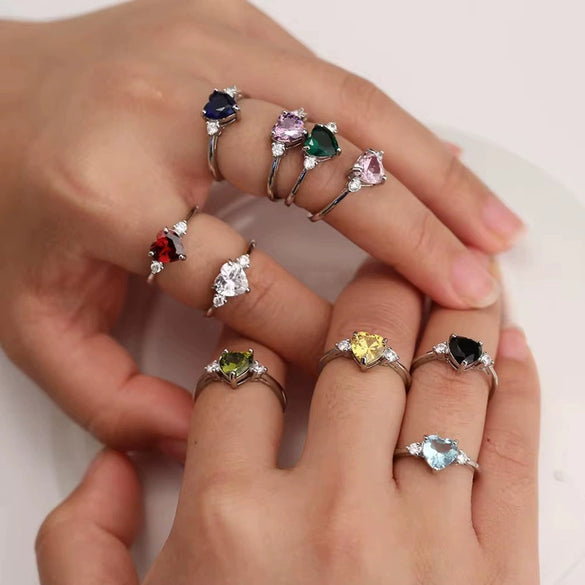 Wholesale Women's Fashion Jewelry Copper Heart Shaped Ring Inlaid With Zircon