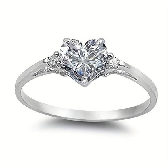 Wholesale Women's Fashion Jewelry Copper Heart Shaped Ring Inlaid With Zircon