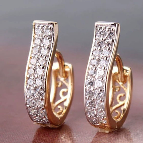 Wholesale Women's Fashion Jewelry Copper U Shaped Hollow Earrings With Zirconia In Geometric Style