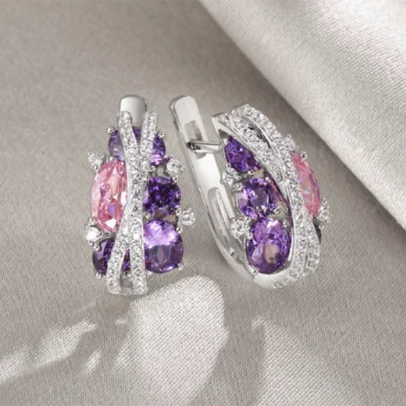 Wholesale Women's Fashion Jewelry Copper Zircon Xshaped Hollow Earrings With Flower Pattern