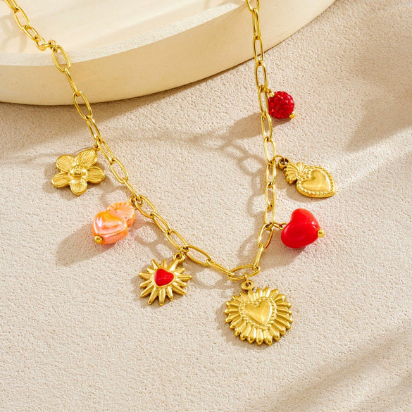Wholesale Women's Fashion Jewelry Set With Heart Water Drop Bell Pattern Cross Chain Stainless Steel Electroplated Pendant