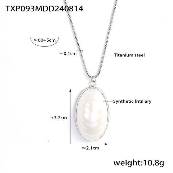 Wholesale Women's Fashion Jewelry Set With Oval Synthetic Fritillaria Pendant Titanium Steel Electroplated In 18K True Gold