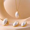Wholesale Women's Fashion Jewelry Set With Oval Synthetic Fritillaria Pendant Titanium Steel Electroplated In 18K True Gold