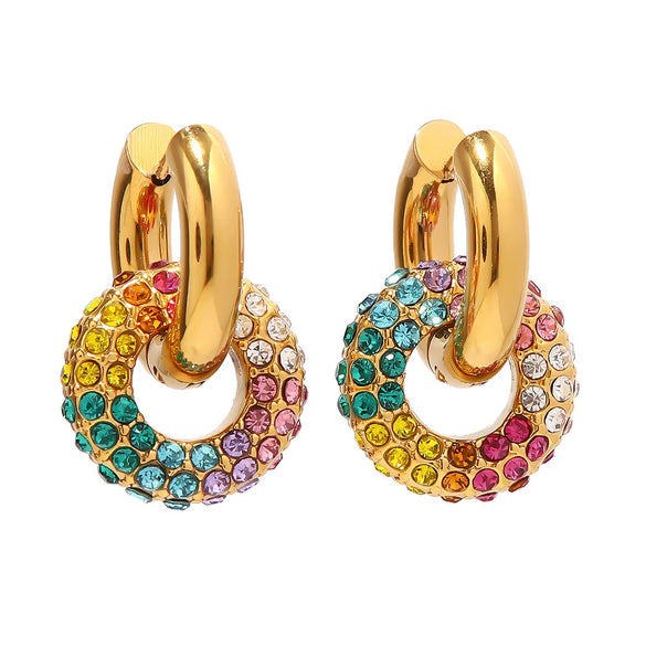 Wholesale Women's Fashion Jewelry Stainless Steel Donut Earrings 18K Gold Plated Geometric Electroplated