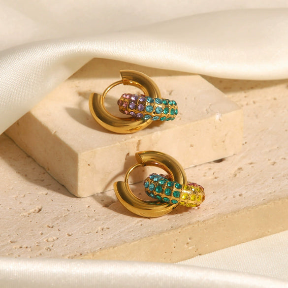 Wholesale Women's Fashion Jewelry Stainless Steel Donut Earrings 18K Gold Plated Geometric Electroplated