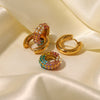 Wholesale Women's Fashion Jewelry Stainless Steel Donut Earrings 18K Gold Plated Geometric Electroplated