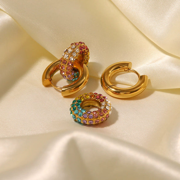 Wholesale Women's Fashion Jewelry Stainless Steel Donut Earrings 18K Gold Plated Geometric Electroplated