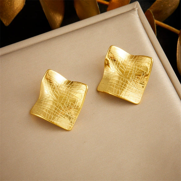 Wholesale Women's Fashion Jewelry Stainless Steel Geometric Box Earrings With Electroplating