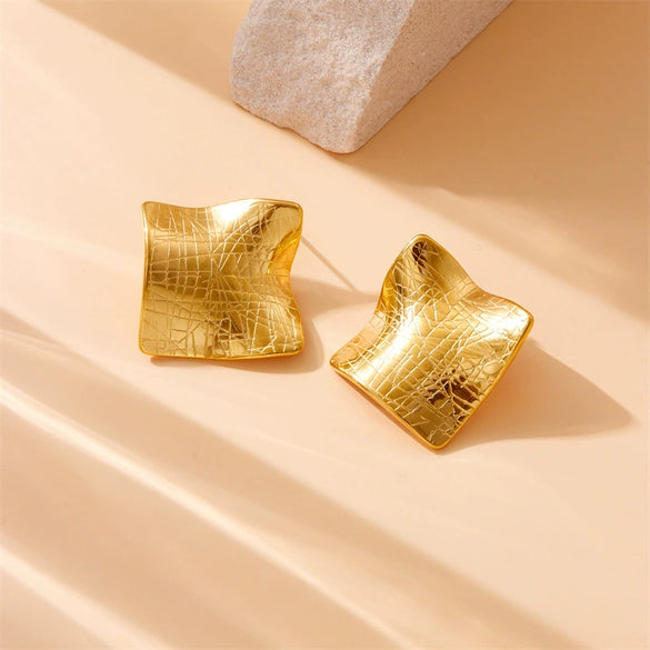 Wholesale Women's Fashion Jewelry Stainless Steel Geometric Box Earrings With Electroplating