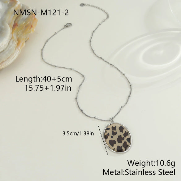 Wholesale Women's Fashion Jewelry Stainless Steel Geometric Leopard Print Electroplated Pendant Necklace And Earrings
