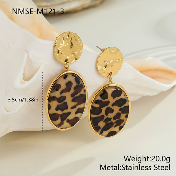 Wholesale Women's Fashion Jewelry Stainless Steel Geometric Leopard Print Electroplated Pendant Necklace And Earrings