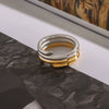 Wholesale Women's Fashion Jewelry Stainless Steel Three Layer Plain Ring With Geometric Pattern And Gold And Silver Color Matching Electroplated
