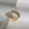 Wholesale Women's Fashion Jewelry Stainless Steel Three Layer Plain Ring With Geometric Pattern And Gold And Silver Color Matching Electroplated