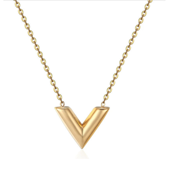 Wholesale Women's Fashion Jewelry V Necklace With Cross Chain Titanium Steel Pendant Electroplated Letters Numbers Text Design