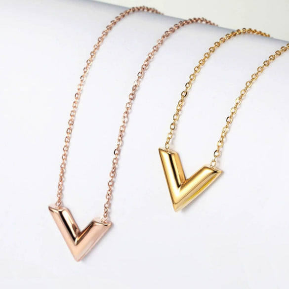 Wholesale Women's Fashion Jewelry V Necklace With Cross Chain Titanium Steel Pendant Electroplated Letters Numbers Text Design