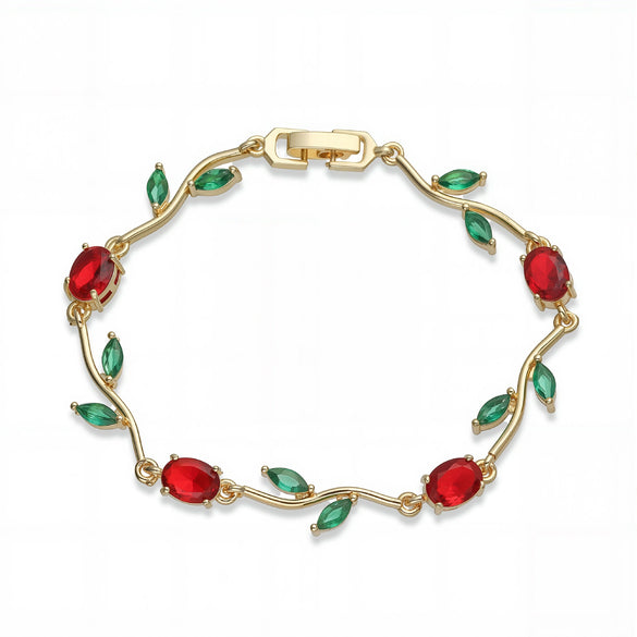 Wholesale Women's Fashion Light Luxury Copper Bracelet Inlaid With Zirconia Featuring Leaf And Flower Patterns