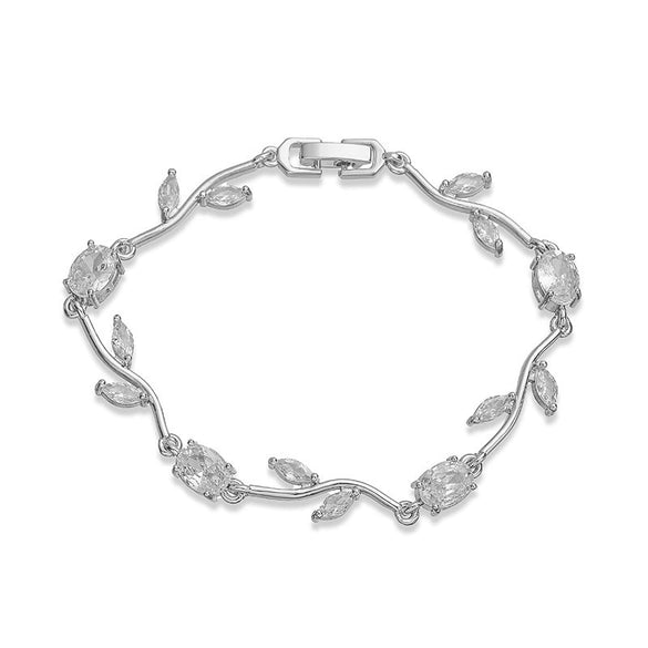 Wholesale Women's Fashion Light Luxury Copper Bracelet Inlaid With Zirconia Featuring Leaf And Flower Patterns